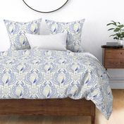 handdrawn sea shell damask - blue on white - medium size