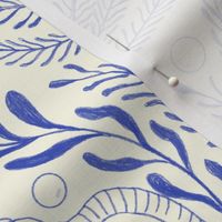 handdrawn sea shell damask - blue on white - medium size