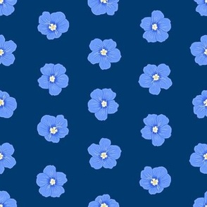 Blue Daze Flowers, Sm Half-Drop Floral Pattern, Cornflower Blue Flowers, Dark Blue Background