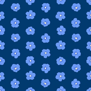 Blue Daze Flowers, Med Half-Drop Floral Pattern, Cornflower Blue Flowers, Dark Blue Background