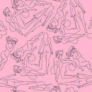 The Feminine Mystique Collection - Black Line Art on Soft Pink