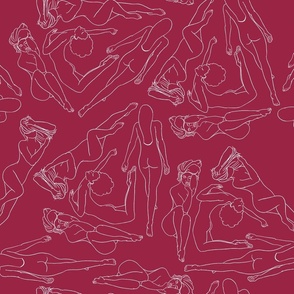 The Feminine Mystique Collection - White Line Art on Crimson