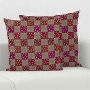 Stitched Patchwork Cheater Quilt Gold Stars Red Pink Purple Fuchsia