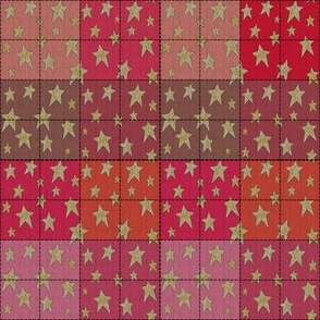 Stitched Patchwork Cheater Quilt Gold Stars Pink Peach Orange