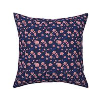 Pink elephant damask - Dark blue | Large Version | Pink floral Animal Print 