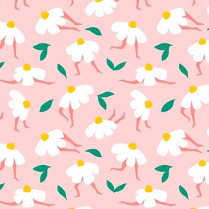 (S) Minimal Abstract Whimsy Fitness Floral Daisy on Pastel Pink #whimsyfloral #teensbedding #girlydecor #minimalfloral #pastelpink