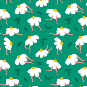 (S) Minimal Abstract Whimsy Fitness Floral Daisy on Jade Green  #whimsyfloral #teensbedding #girlydecor #minimalfloral #green #jadegreen