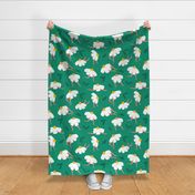 (L) Minimal Abstract Whimsy Fitness Floral Daisy on Jade Green  #whimsyfloral #teensbedding #girlydecor #minimalfloral #green #jadegreen