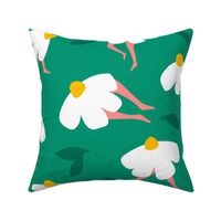 (L) Minimal Abstract Whimsy Fitness Floral Daisy on Jade Green  #whimsyfloral #teensbedding #girlydecor #minimalfloral #green #jadegreen