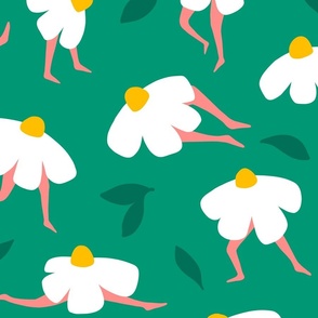 (L) Minimal Abstract Whimsy Fitness Floral Daisy on Jade Green  #whimsyfloral #teensbedding #girlydecor #minimalfloral #green #jadegreen