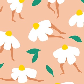 (L) Minimal Abstract Whimsy Fitness Floral Daisy on pastel Peach Fuzz  #whimsyfloral #teensbedding #girlydecor #minimalfloral #peachfuzz #pantone2024