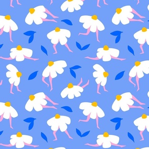 (S) Minimal Abstract Whimsy Fitness Floral Daisy on Azure Blue  #whimsyfloral #teensbedding #girlydecor #minimalfloral #blue #azureblue