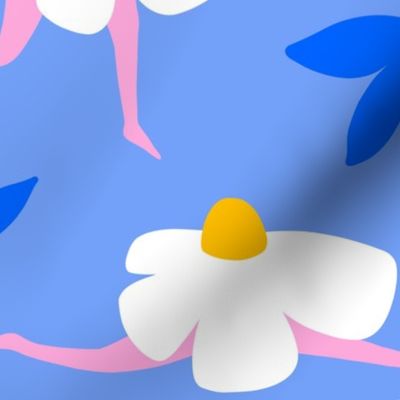 (L) Minimal Abstract Whimsy Fitness Floral Daisy on Azure Blue  #whimsyfloral #teensbedding #girlydecor #minimalfloral #blue #azureblue