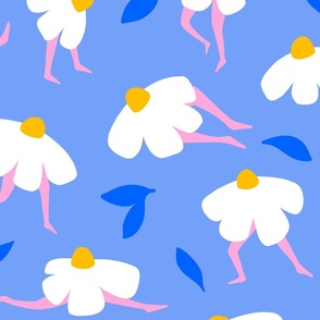 (L) Minimal Abstract Whimsy Fitness Floral Daisy on Azure Blue  #whimsyfloral #teensbedding #girlydecor #minimalfloral #blue #azureblue