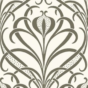 Art Nouveau Seagrass Floral in Regency Sage on Subtly Textured Ivory - Coordinate - Large Scale