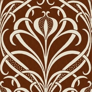 Art Nouveau Seagrass Floral in Eggshell on Textured Chocolate Brown - Coordinate - Large Scale