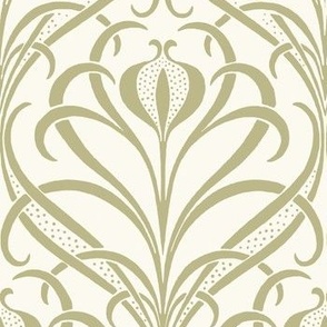 Art Nouveau Seagrass Floral in Sage Green on Textured Ivory - Coordinate - Large Scale