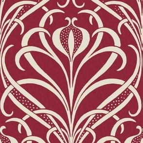 Art Nouveau Seagrass Floral in Eggshell on Textured Burgundy - Coordinate - Large Scale