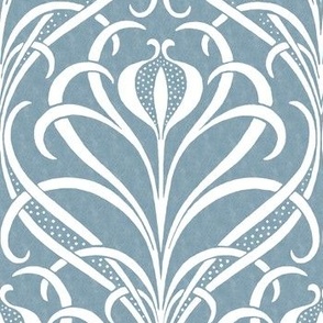 Art Nouveau Seagrass Floral in White on Textured French Blue - Coordinate - Large Scale