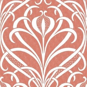 Art Nouveau Seagrass Floral in White on Textured Aged Terra Cotta - Coordinate - Large Scale