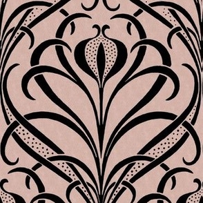 Art Nouveau Seagrass Floral in Black on Textured Regency Pink - Coordinate - Large Scale