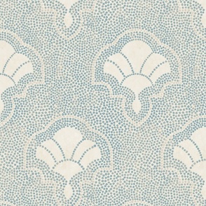 Warm minimal fans with dotted texture - warm vintage blue and cream, warm neutral - large