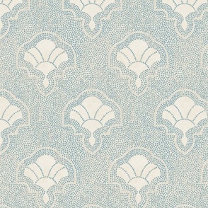 Warm minimal fans with dotted texture - warm vintage blue and cream, warm neutral - medium