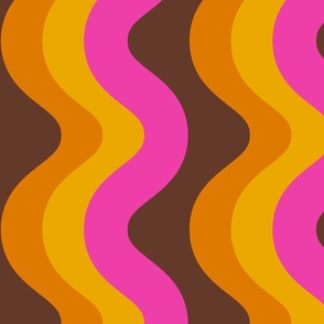 Jumbo Retro Groovy Waves  Swirls Wavy Lines in Brown Orange Hot Pink