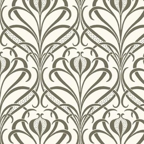 Art Nouveau Seagrass Floral in Regency Sage on Subtly Textured Ivory - Coordinate - Medium Scale