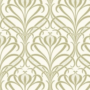 Art Nouveau Seagrass Floral in Sage Green on Textured Ivory - Coordinate - Medium Scale