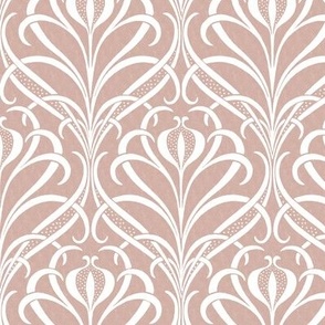 Art Nouveau Seagrass Floral in White on Textured Regency Pink - Coordinate - Medium Scale