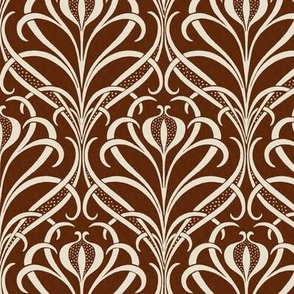 Art Nouveau Seagrass Floral in Eggshell on Textured Chocolate Brown - Coordinate - Medium Scale
