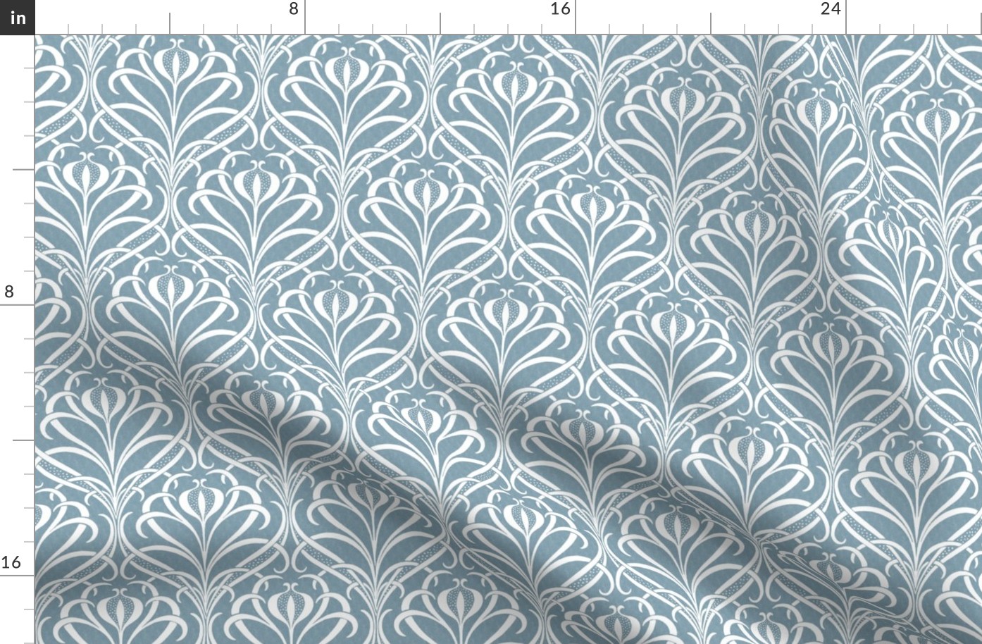 Art Nouveau Seagrass Floral in White on Textured French Blue - Coordinate - Medium Scale