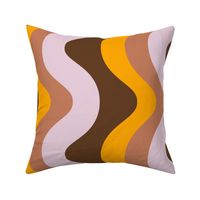 Jumbo Retro Groovy Waves  Swirls Wavy Lines in Pink Orange Terracotta on Dark Brown