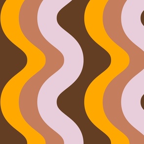 Jumbo Retro Groovy Waves  Swirls Wavy Lines in Pink Orange Terracotta on Dark Brown