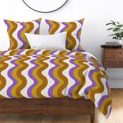 Jumbo Retro Groovy Waves  Swirls Wavy Lines in Purple Ochre and Brown on White