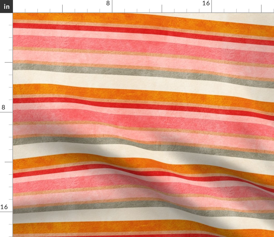 Just Beachy Stripes- Horizontal- Pink Orange Red Coral Fawn Sand White Tan Gray- Large Scale