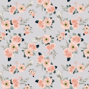 Blush Floral on Blue Gray