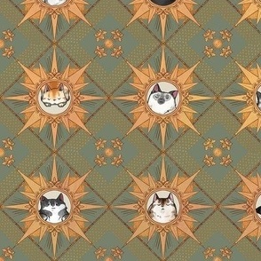 Royal Cat Sunburst Pattern Green and Gold Small