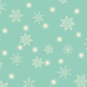 MEDIUM-Christmas Snowflakes & Lights-Mint Green
