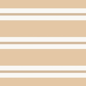 (M)  Lama Carmel  Horizontal Stripes in 3 widths with  Pale Lama Carmel and White Cloud