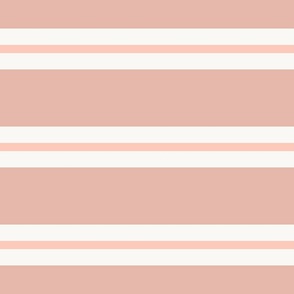 (M) Teacup Rose  Horizontal Stripes in 3 widths with Light Teacup Rose and White Cloud