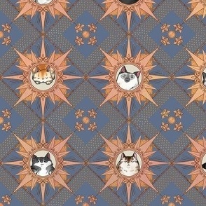 Royal Cat Sunburst Pattern Faded Navy and Gold