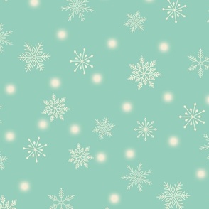 LARGE-Christmas Snowflakes & Lights-Mint Green