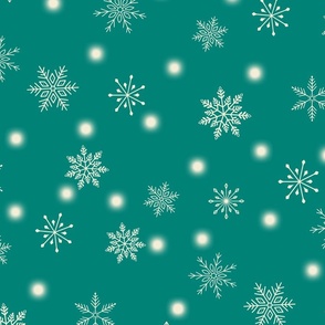 LARGE-Christmas Snowflakes & Lights-Turquoise