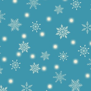 LARGE-Christmas Snowflakes & Lights-Dusty Blue