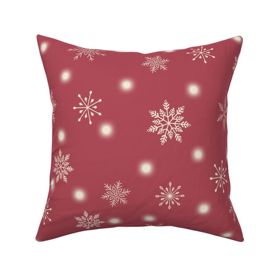 LARGE-Christmas Snowflakes & Lights-Dusty Red