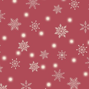 LARGE-Christmas Snowflakes & Lights-Dusty Red