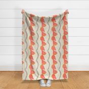 Pen Clam Shell Seaweed Stripes- Pink Orange Tan Gray on Sand White- Large Scale