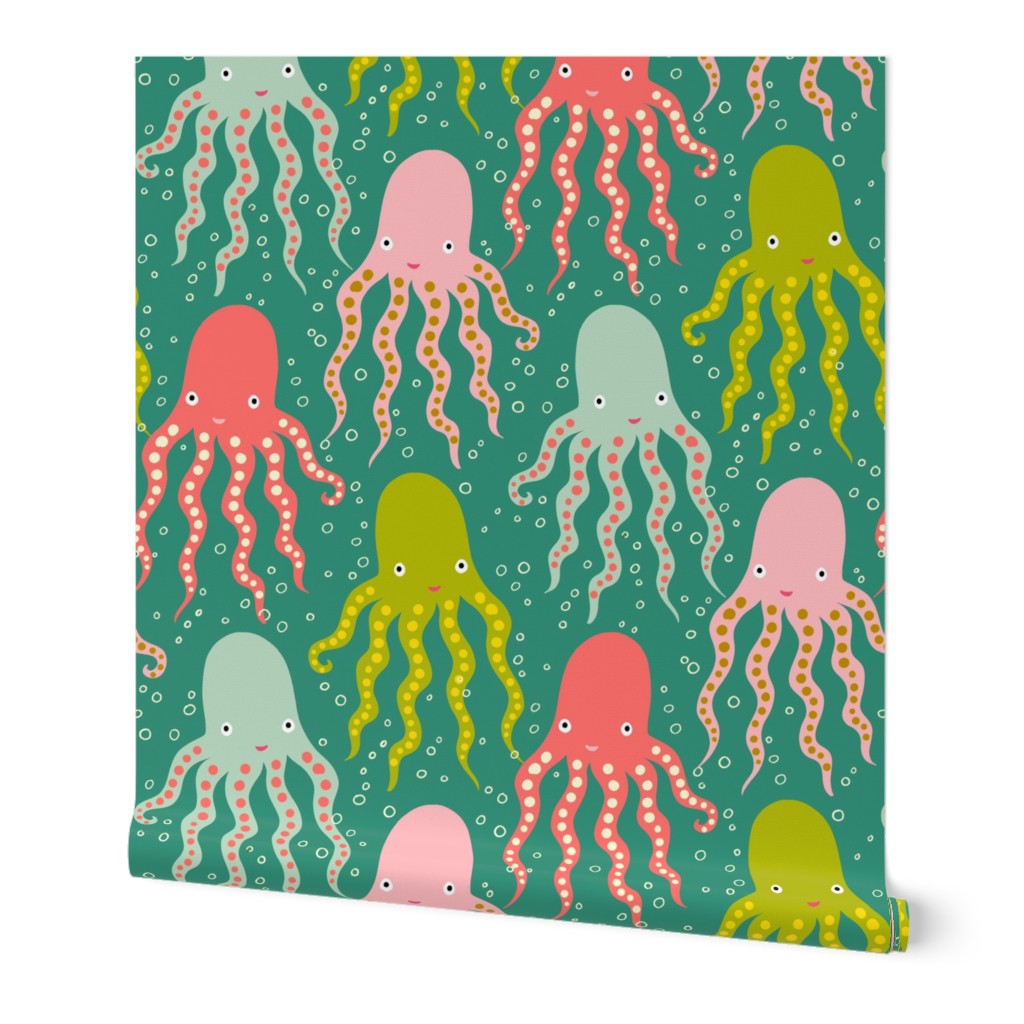 octopus parade on emerald green // large